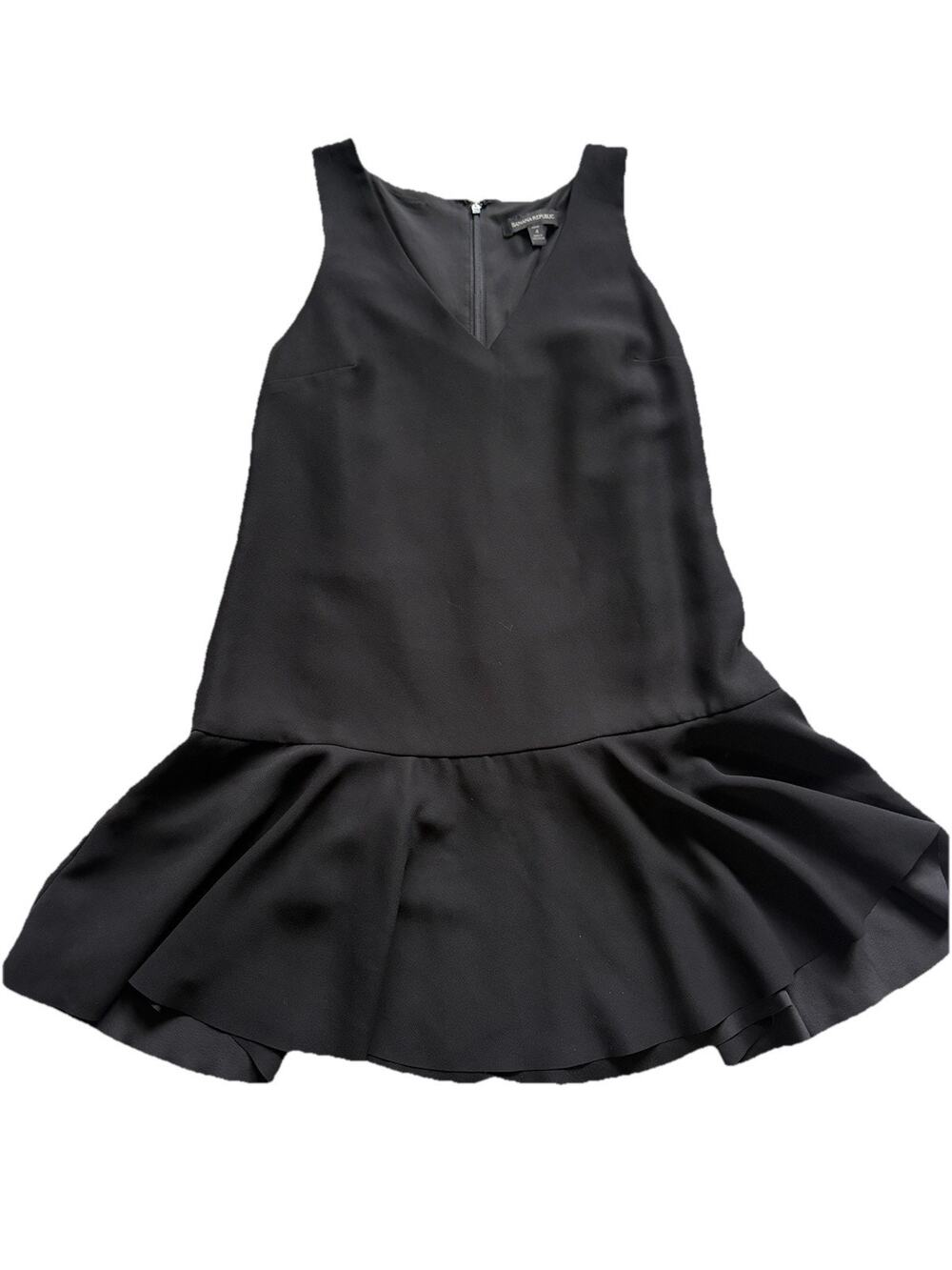 Banana Republic Women's Black Sleeveless Dress 4 Petite V-Neck Lined Ruffle Work